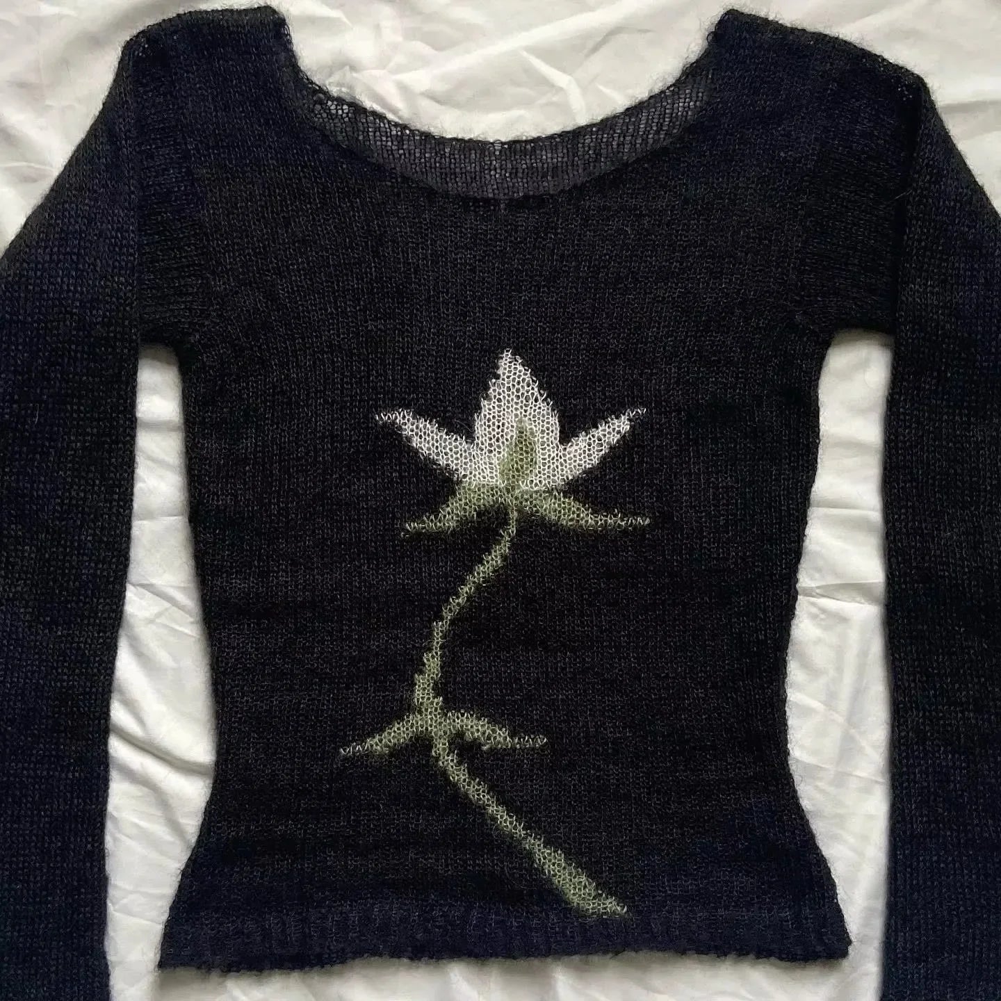 Cyflymder  Y2k American Harajuku Streetwear Flower Print Design O Neck Long Sleeve Pullovers Vintage Gothic French Thin Knitted Jumpers
