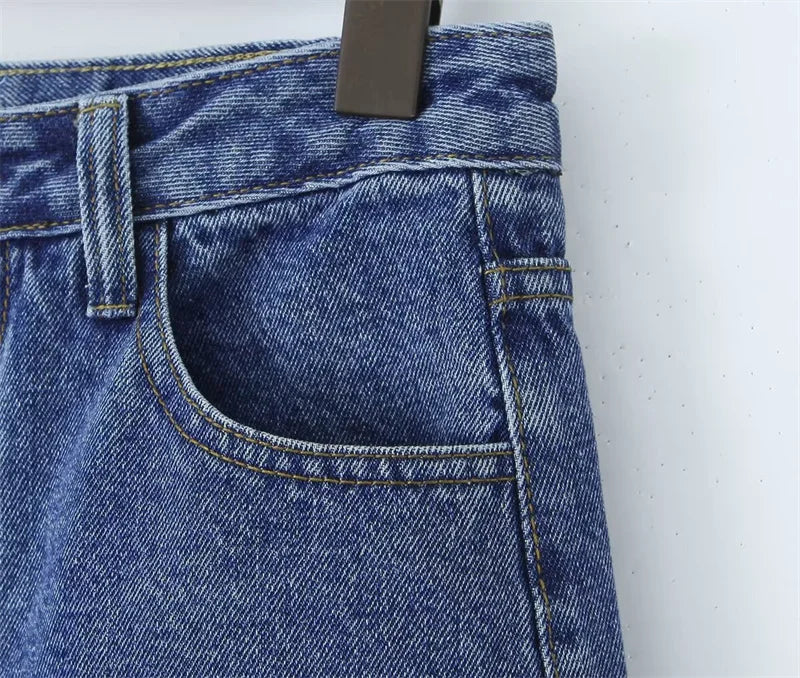 Cyflymder  High Waist Straight Leg Blue Waed Denim orts High Quali Wide Leg Five orts American Retro Deep Blue Jeans orts
