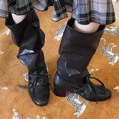 Cyflymder  Designer Thick Heel Women Knee High Boots Fashion Ladies Lace Up Knight Long Booties botas de inverno feminina