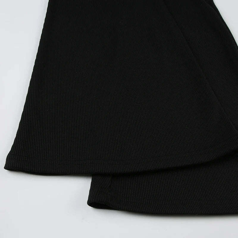 Cyflymder  Black Knit Flared Leggings Women Kawaii Ruched Patchwork Low Rise Skinny Casual Pants for Summer Streetwear y2k Trousers