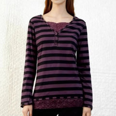 Cyflymder  Spice Women Spliced Lace V Neck Long Sleeve T Shirts Y2k Aesthetic Euramerican Constrast Color Striped Clothes Harajuku Tops