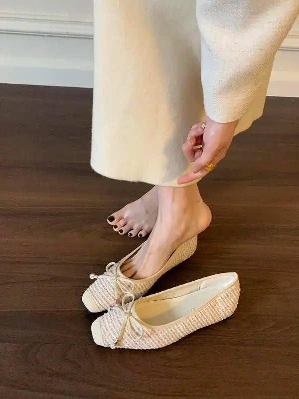 Cyflymder  Increas Height Korean Shoes Shallow Mouth Female Footwear Bow-Knot Clogs Platform 2025 Boat Dress New Summer Butterfly Creepers