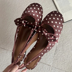 Cyflymder  Novelty Polka Dot Bow Design Low Heel Women Pumps Luxury Satin Backless Flat Sandals Elegant Party Designer Dress Shoes Ladies