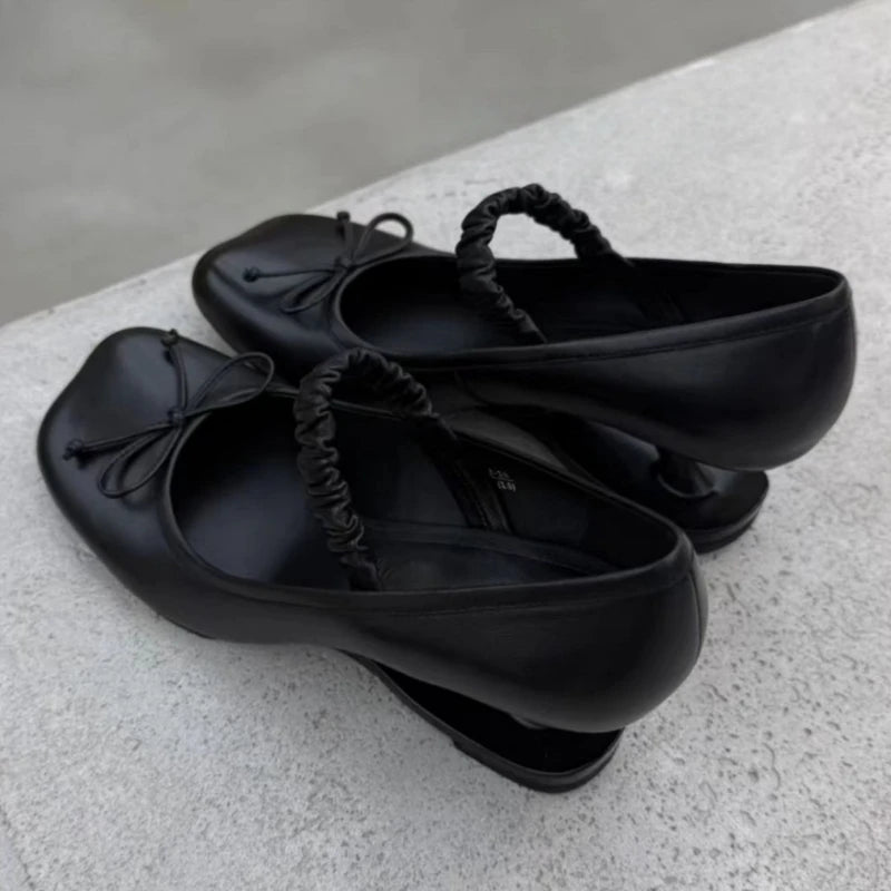 Cyflymder  Sweet Bow Decoration Strange Heel Round Toe Mary Jane Shoes for Women Street Style Designer High Heels Elegant Party Dress Shoes