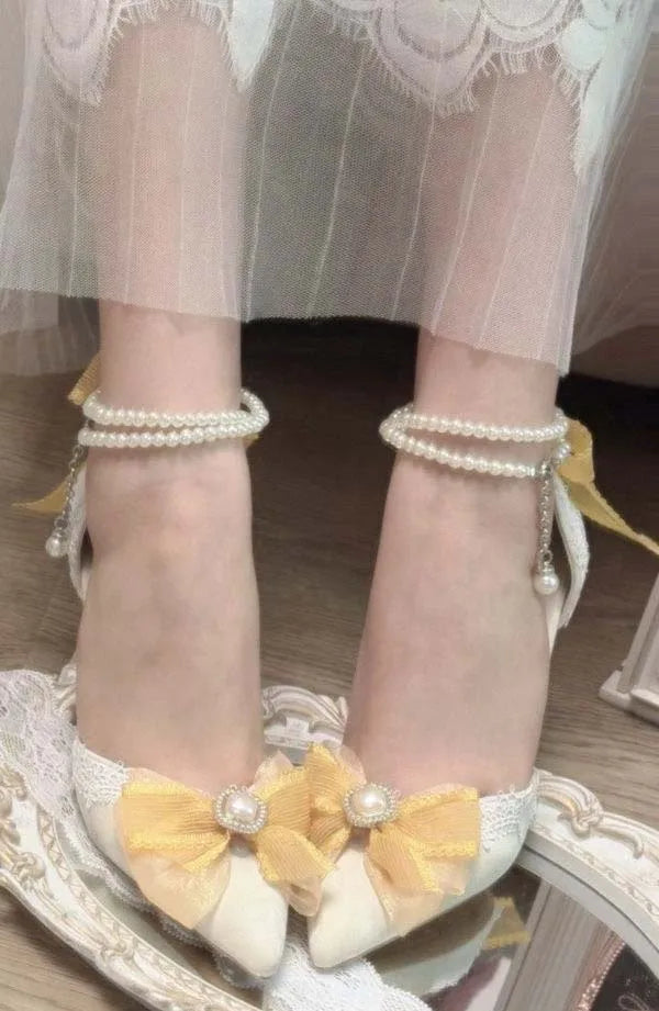 Cyflymder  women's pumps and heels Lolita heels y2k accessories blue yellow bow elegant shoes for women wedding heel bridal shoes party