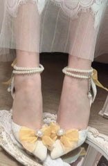 Cyflymder  women's pumps and heels Lolita heels y2k accessories blue yellow bow elegant shoes for women wedding heel bridal shoes party
