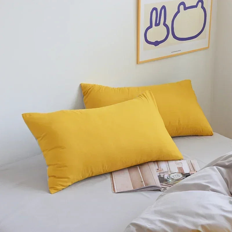 Cyflymder  2-side Solid Color Brush Fabric Bed Set 4 Pieces Duvet Cover Pillowcase Bedding Set Bed Sheet Quilt Cover Single Queen King Size