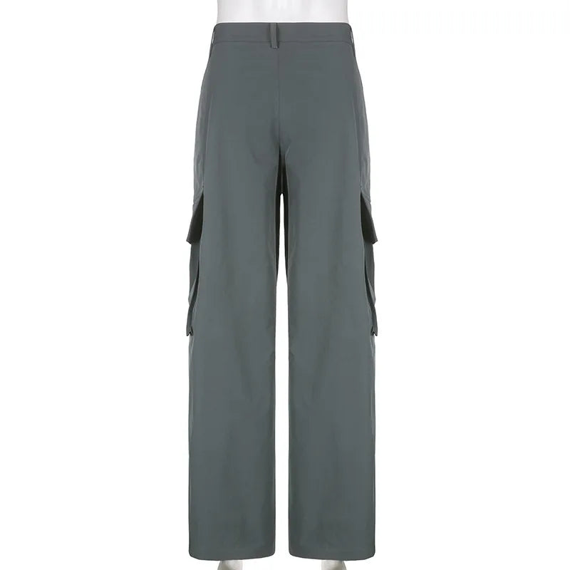 Cyflymder  American Retro Baggy Cargo Pants Y2K Streetwear Low-Waisted Wide Leg Trousers Female Fashion Big Pocket Straight Pants