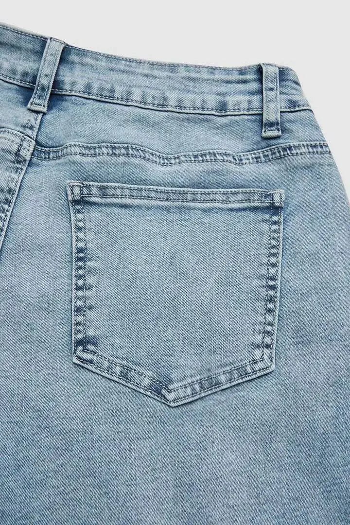 Cyflymder  New Slimming Girlfriend Ankle Denim Jeans Flora-Embroidered High Stretchy Ladies Pants Mid Rise Straight Leg Mom's Trousers T49