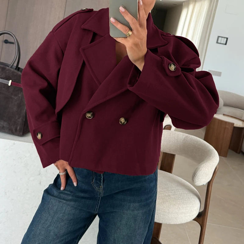 Cyflymder  Fashion Double Breasted Warm Outwear Ladies Casual Streetwear Solid Color Coat Elegant Office Lapel Long Sleeved Autumn Jacket