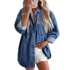 Cyflymder  Fashion Women Denim Shirts Single Breasted Turn Down Collar Long Sleeve Tops Women Jacket Shacket Jeans Loose Vintage Blouse