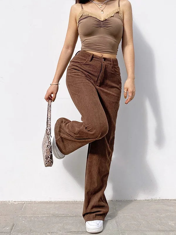 Cyflymder  Retro High-waist Casual Wide-leg Pants Women's Comfortable Loose Trousers Vintage High Waist Loose Fit Long Pants