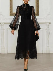 Cyflymder  Spring Autumn Lace Dress Women Long Sleeve O-Neck Solid Sexy Elegant Evening Party Skinny Stretch Midi Bodycon Dresses