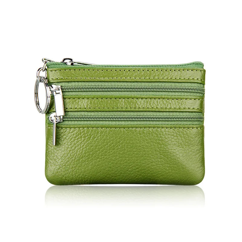 Cyflymder  Fashion Women Genuine Leather Coin Purse Small Zipper Card Holder Mini Pouch Change Wallet with Keychain