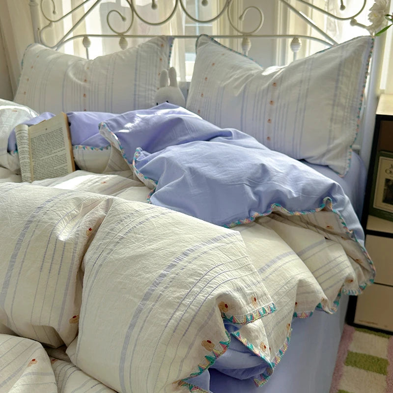 Cyflymder  100% Cotton Yarn-dyed Jacquard Floral Bedding Set Single Queen King Size Duvet Cover Bed Sheet/Fitted Sheet Pillowcases 3/4Pcs