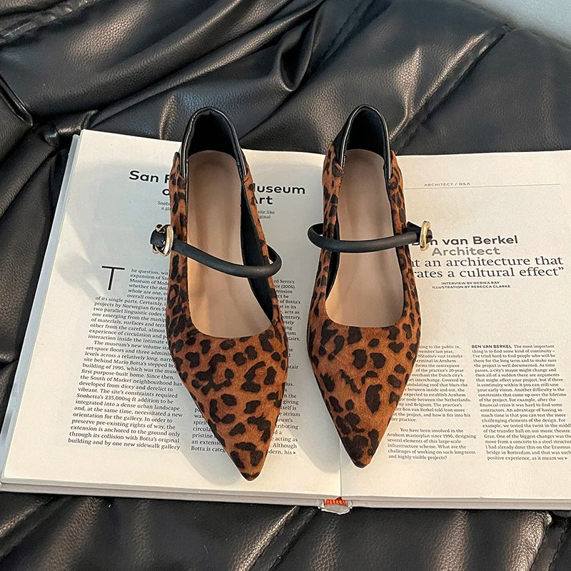 Cyflymder  Street Style Leopard Women Mary Jane Shoes Ladies Concise Pointed Toe Pumps Spring Autumn Women's Commuting Shoes