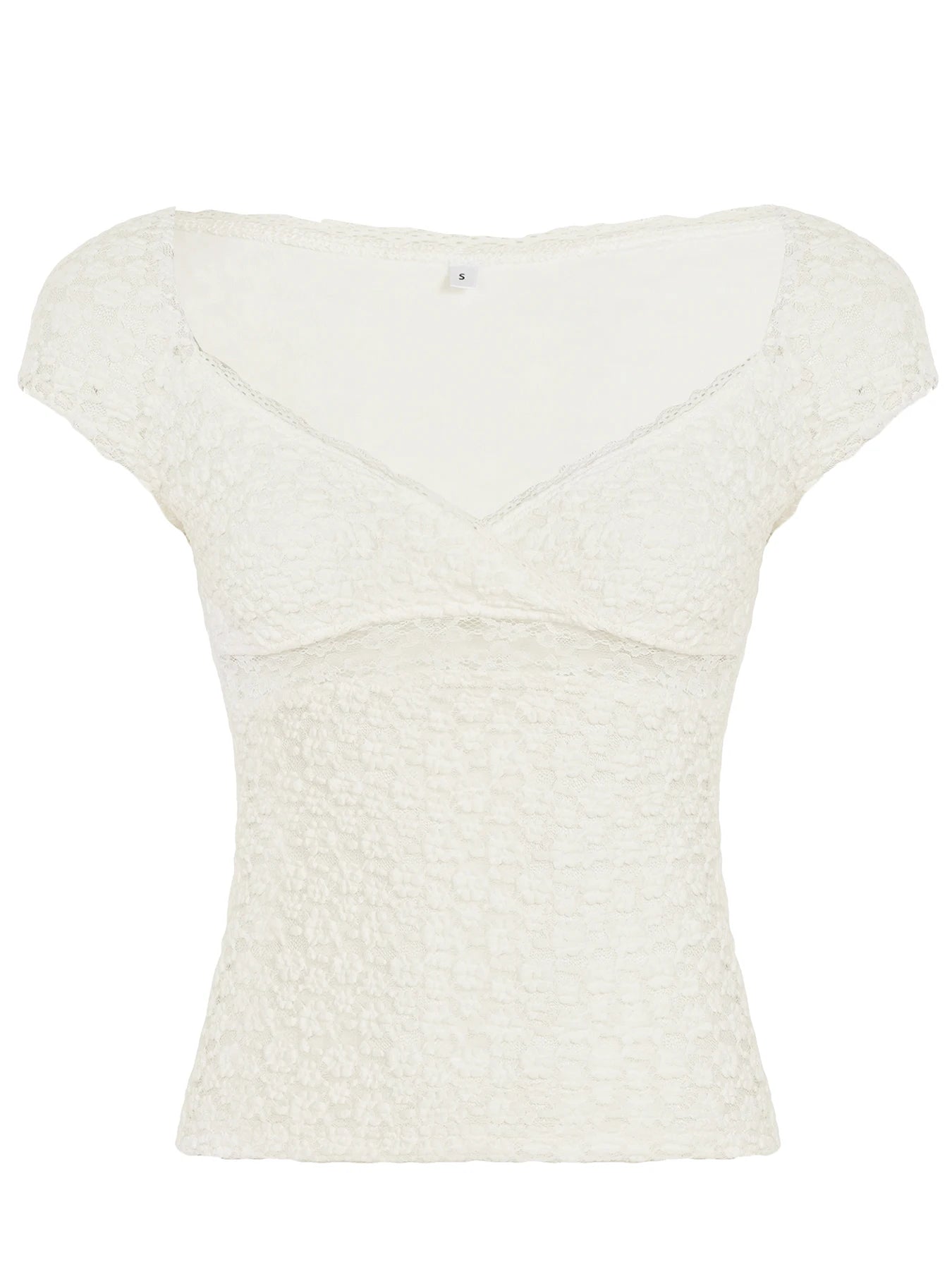 Cyflymder  Solid Lace Crop Tops Cute Coquette Square Collar Short Sleeve Slim-fitting T-shirts for Women Summer Casual Skinny Tees