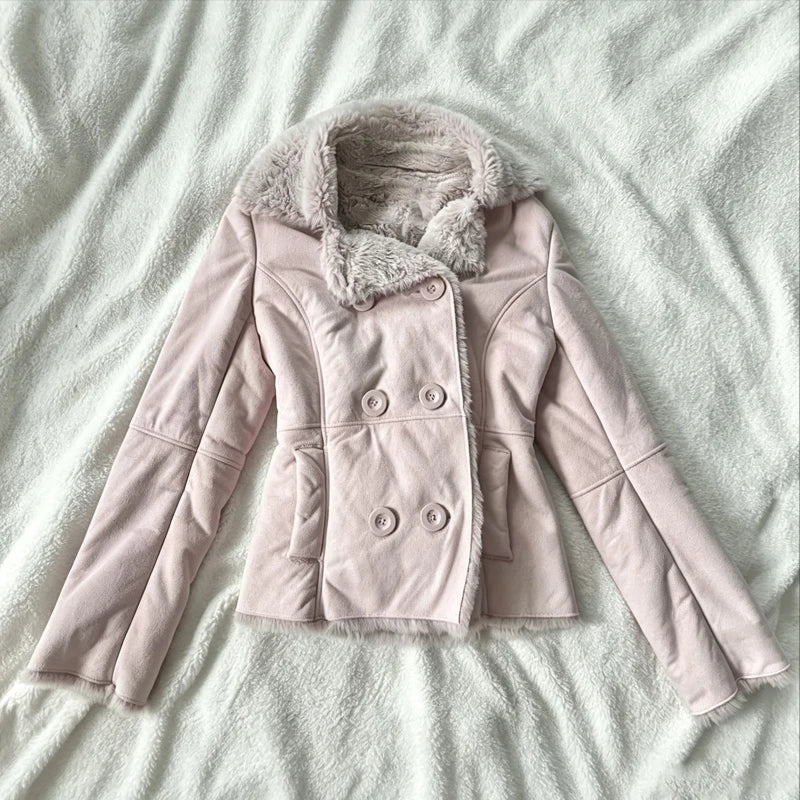 Cyflymder  Fashion Y2K Women 90s Coquette Surcoat Playful Lovely Pink Classic Solid Cardigan Korean Harajuku Cute Maiden Long Sleeve Jacket