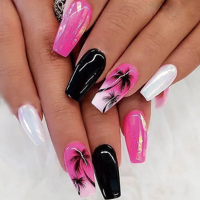 Cyflymder  24Pcs Fake Nails Press On Supplies False Charms Tips For ABS Nail Art And Decorations Manicure Extension Contains Jelly Gel