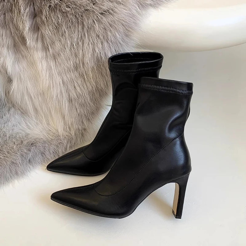 Cyflymder High Heel Women Slim Ankle Boots Fashion Elegant Pointed Toe Short Booties Spring Autumn Laides Street Style Shoes