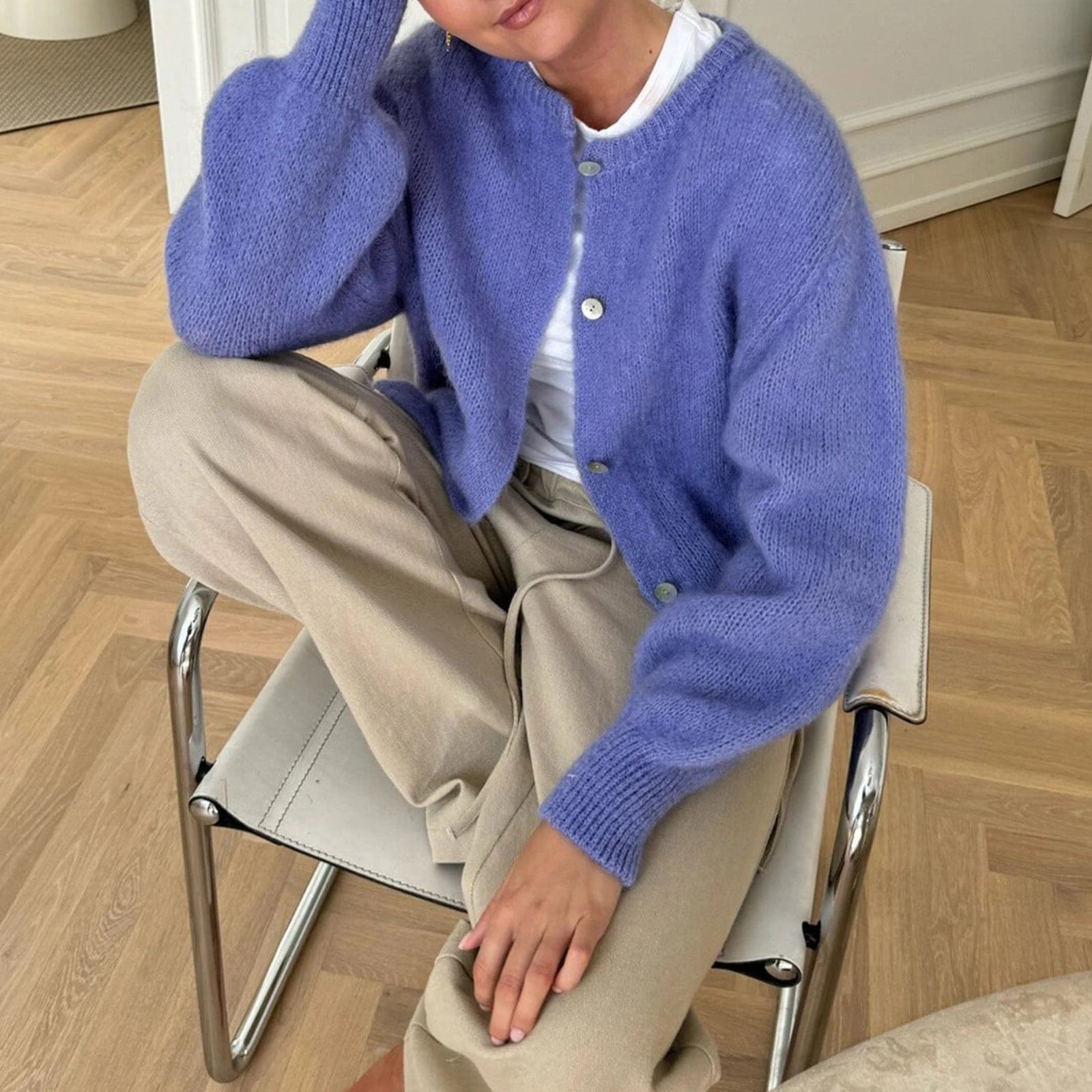 Cyflymder  Y2K Streetwear Solid Color Soft Knitted Sweater Tops Outerwear Women Casual Basic Cardigans Front Button Up Long Sleeve Knitwear
