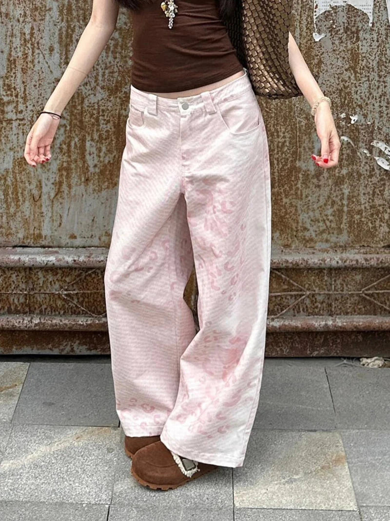 Cyflymder  Vintage Print Y2K Pink Pant Women Streetwear Loose High Waist Retro Trousers American Casual Harajuku Hip Hop Bf Pants New