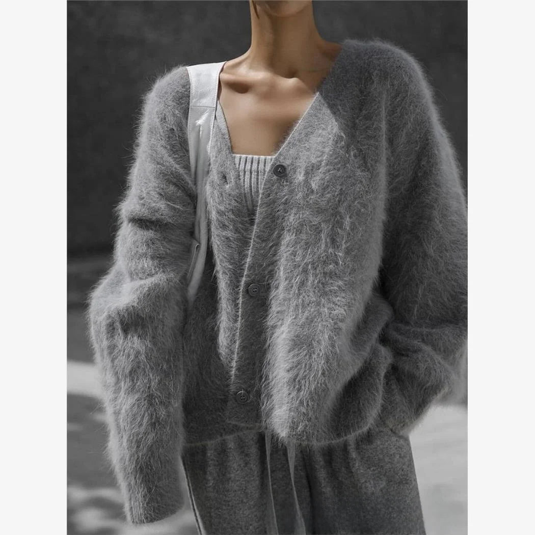 Cyflymder  Thiened Loose Knitted Cardigan Women's V-ne Fake Mink Sweater Soft Autumn New Sle Top Faion Outerwear Coat