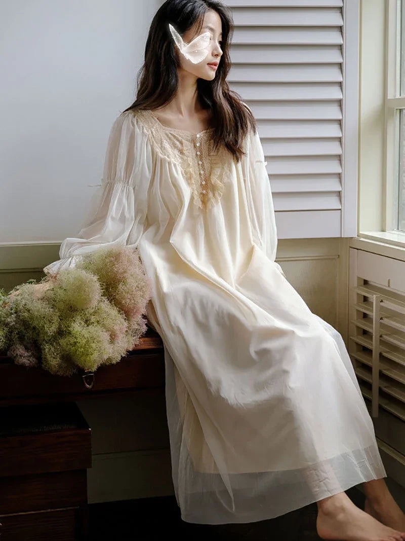 Cyflymder  Pure Cotton Ruffles Vintage Nightgowns Women Robe Nightie Long Dress Victorian Romantic Princess Sleepwear Nightdress Homewear