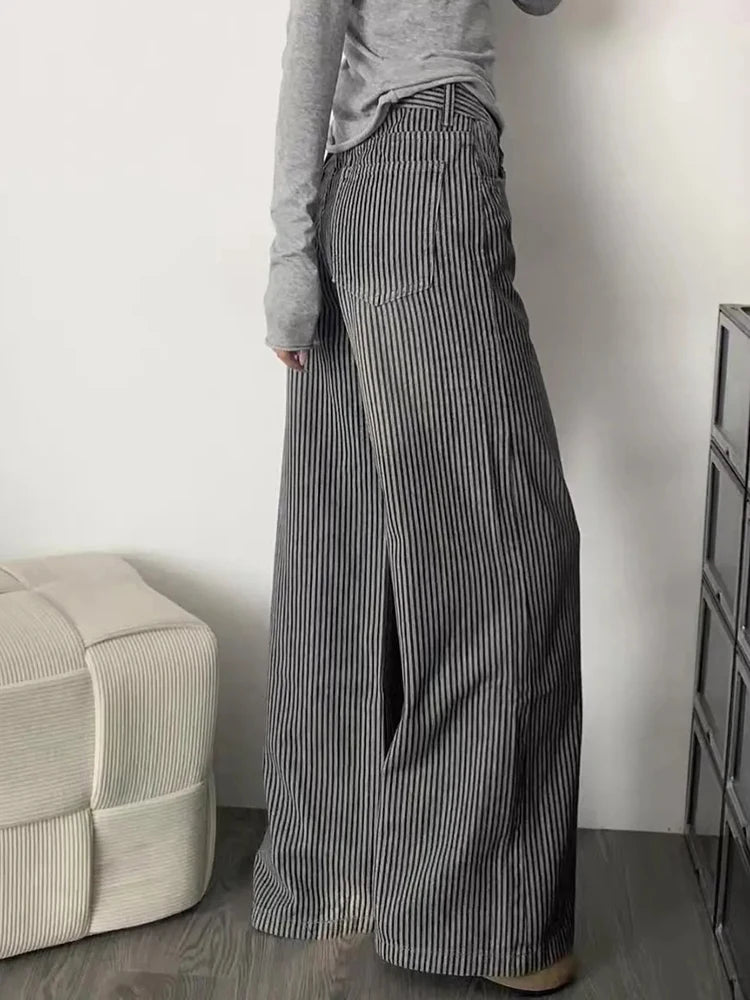 Cyflymder  American Y2K Striped Jeans Women High Waist Vintage Harajuku Denim Pant Streetwear Vintage Loose Female Casual Trousers