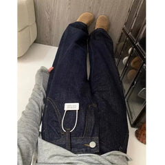 Cyflymder  High Waisted Wide Leg Pants Women Deep Blue Jeans Loose Fit Slimming Straight Leg High Height Floor Length