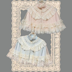 Cyflymder  Lolita Lace Embroidery Cloak Blouse Y2k Aesthetic Sweet Bandage Grunge Blusas Ruffled Collar Sleeveless Cropped Women Shirt