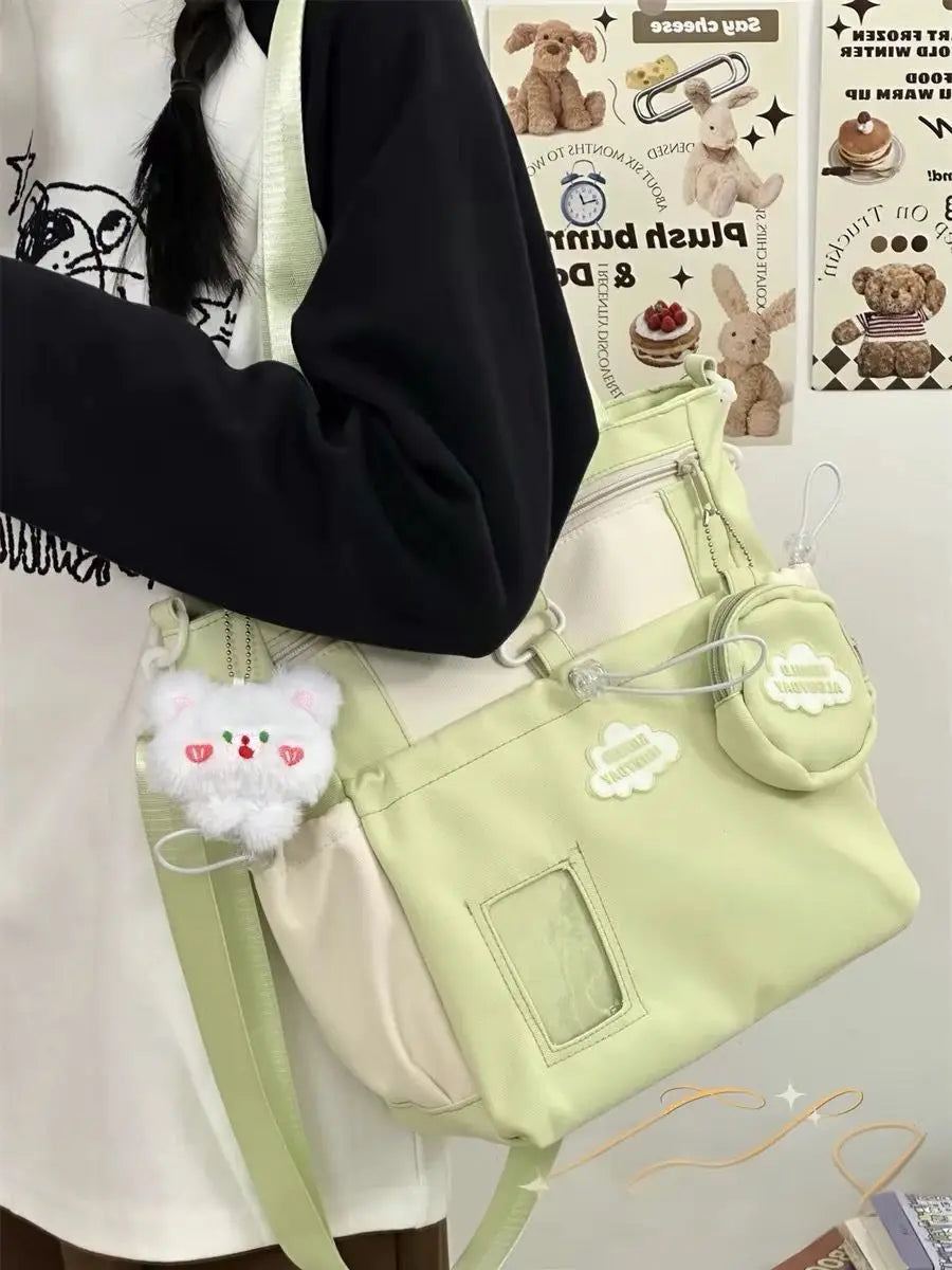 Cyflymder  Cute Color-Block Fresh Style Crossbody Bag Japanese School Aesthetic Spacious Tote for Girls All-in-One Student Study Bag