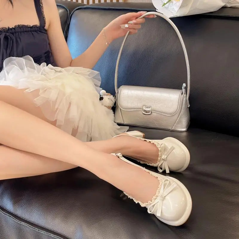 Cyflymder  Sweet Bowknot Patent Leather Mary Jane Shoes Women Summer Pointed Toe High Heel Sling Back Pumps Fashion Party Dress Shoes