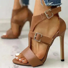 Cyflymder  Belt Buckle Peep Toe Sandals Stiletto Heel Women's Sandals Fashion Office Shoes