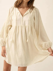 Cyflymder  Women s Long Sleeve V Neck Nightgown Babydoll Sleepwear with Stripes Print Mini Sleep Dress Nighty for a Cozy Night s Rest