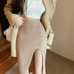 Cyflymder skirt outfits winter Sexy Split Bodycon Long Skirt Women Elegant Slim Fit High-Waisted Knitted Skirts Woman Autumn Winter Package Hip Midi Skirt