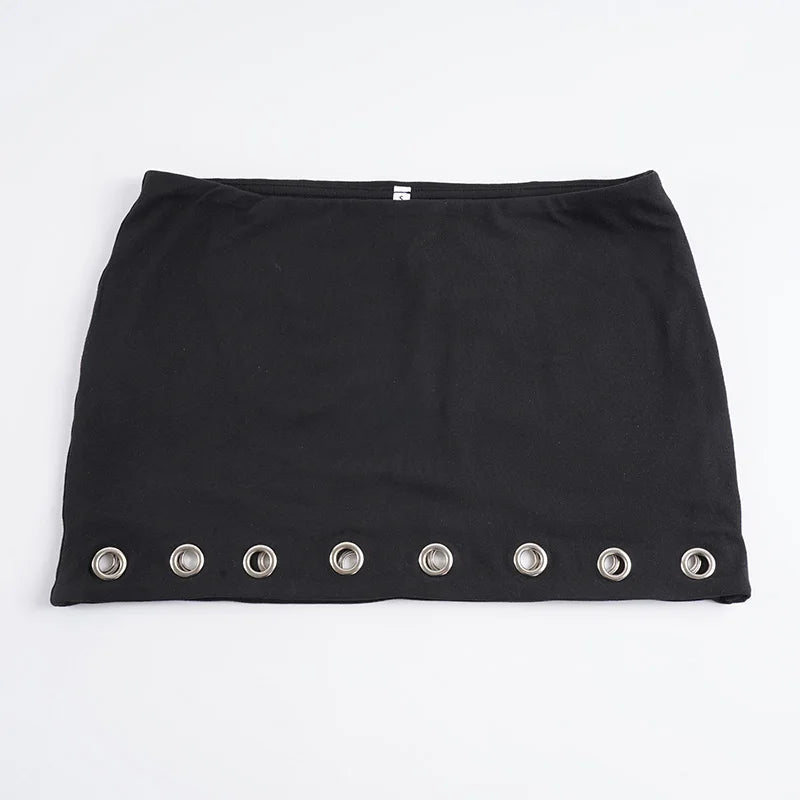 Cyflymder  Gothic Solid Hollow Out Bodycon Skirts Dark Sexy Slim Low-Waisted Super Mini Skirts Women Summer Fashion Streetwear Ladies