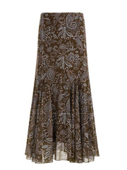 Cyflymder  Women's Vintage Brown Floral Print Maxi Skirt New Spring Summer Retro Style A Line Long Skirt Casual Boho Outfit No Belt