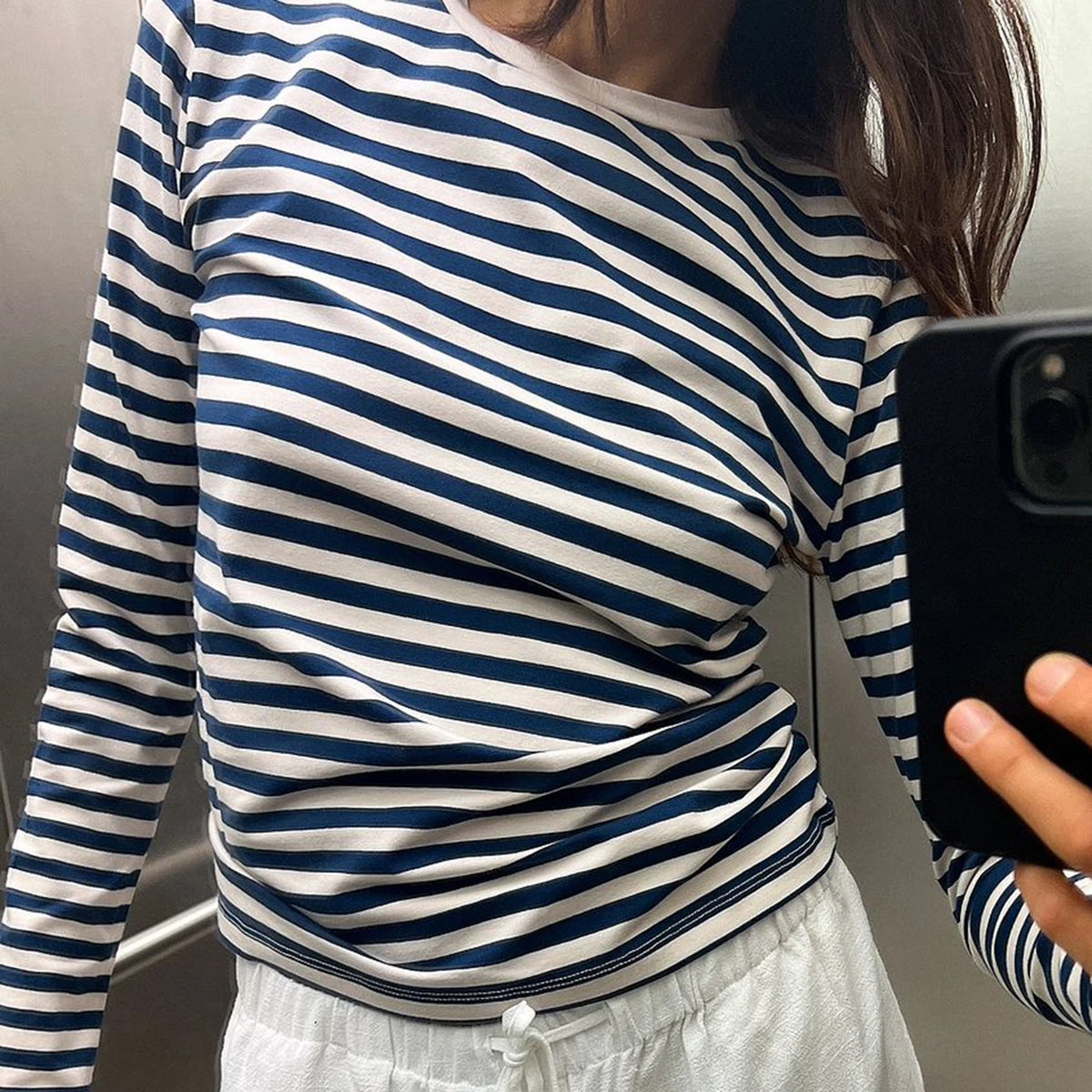 Cyflymder  Women Striped Long Sleeve Crop Top Fall Casual Basic Tee Going Out Fitted Crew Neck Pullover Tight Shirts Streetwear