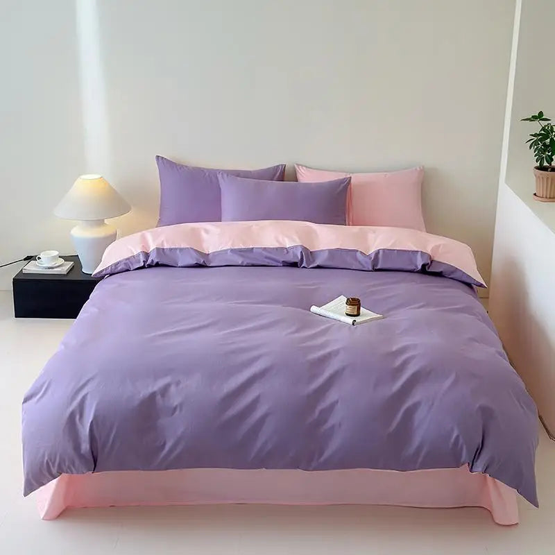Cyflymder  100% Cotton Single Twin Double Solid Color Reversible Bedding Set Soft Comfortable Duvet Cover Bed/Fitted Sheet Pillowcases
