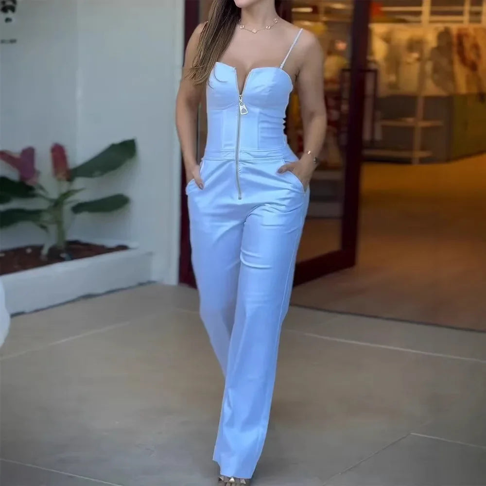 Cyflymder  Summer New Style Pure Color Belted Pocket Jumpsuit Slim Fit Strap Women's Romper Cross-Border Hot Sale Independent Station