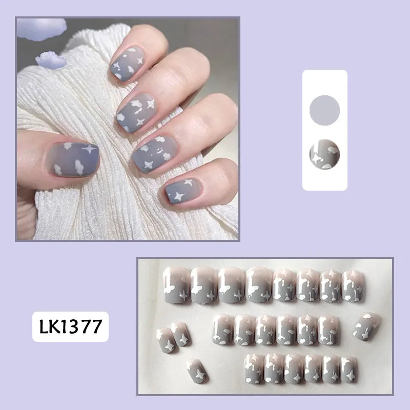 Cyflymder 24Pcs/Set Almond Gradient Press On Nail Art Wearable Fake Nails Pointed Simple Ballet Coffin Reusable False Nails Tips Finished