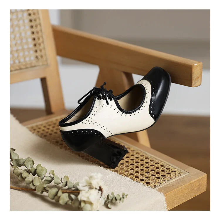Cyflymder  Retro Roman round Head Chunky Heel Color Blo Mary Jane oes Women's High Heels Faion Single oes Cross-Border