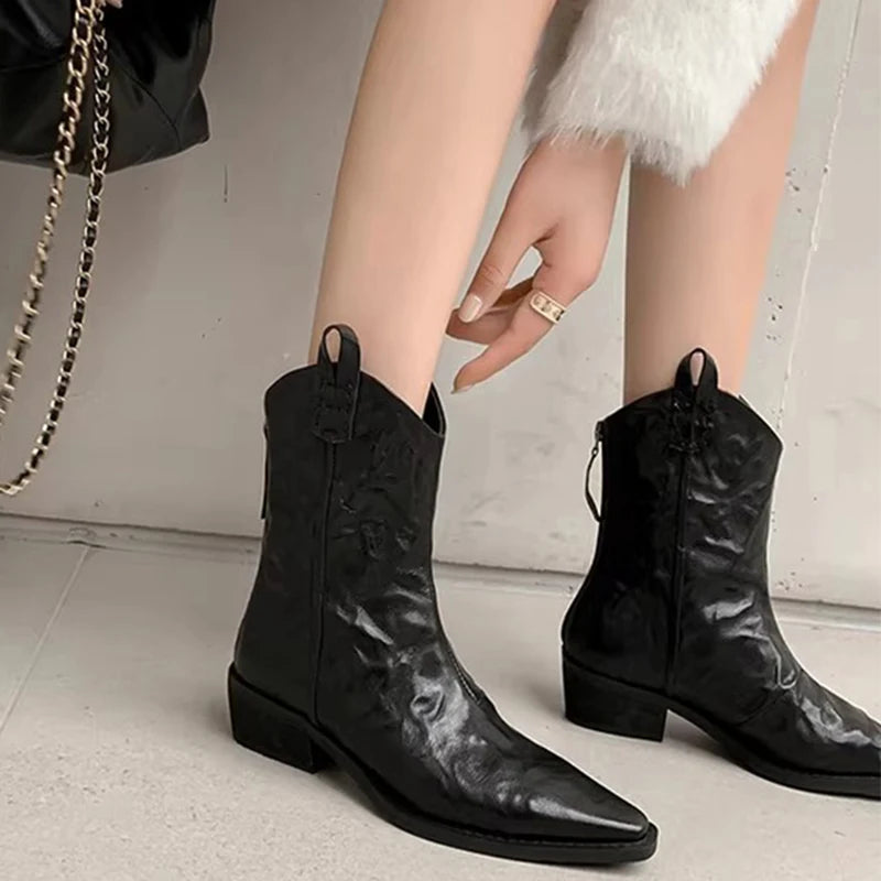 Cyflymder  Autumn Vintage Women Chelsea Boots Fashion Slip On Shoes Ladies Elegant Thick Heel Mordern Short Booties