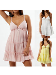 Cyflymder  Elegant Floral Print Sleeveless Spaghetti Strap Dress Summer V-Neck A-Line Mini Dress for Beach Party Casual Wear
