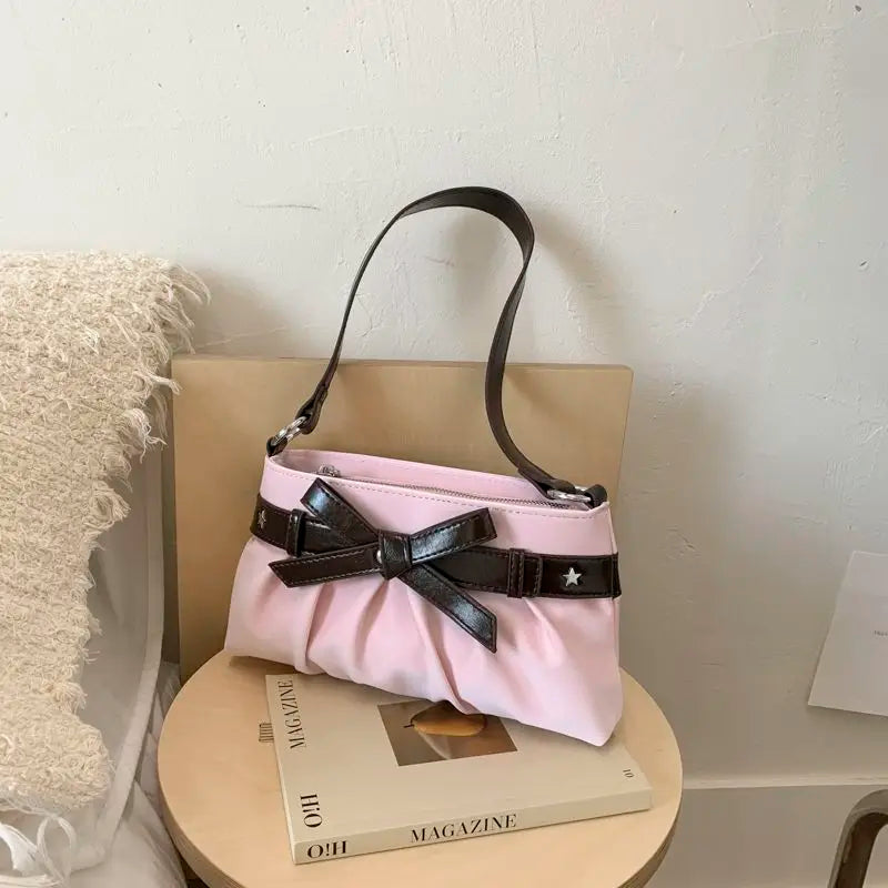 Cyflymder  Korean Hot Girl Bow Studded Handbag Women Simple Design Sweet Shoulder Bag Ladies Elegant Fashion Underarm Purse Y2k Aesthetic