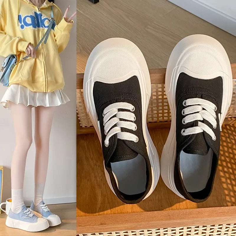 Cyflymder  Thick Bottom Canva Shoes Women's New Style White Sneakers Women's Thick Bottom Sports Shoes Student Father