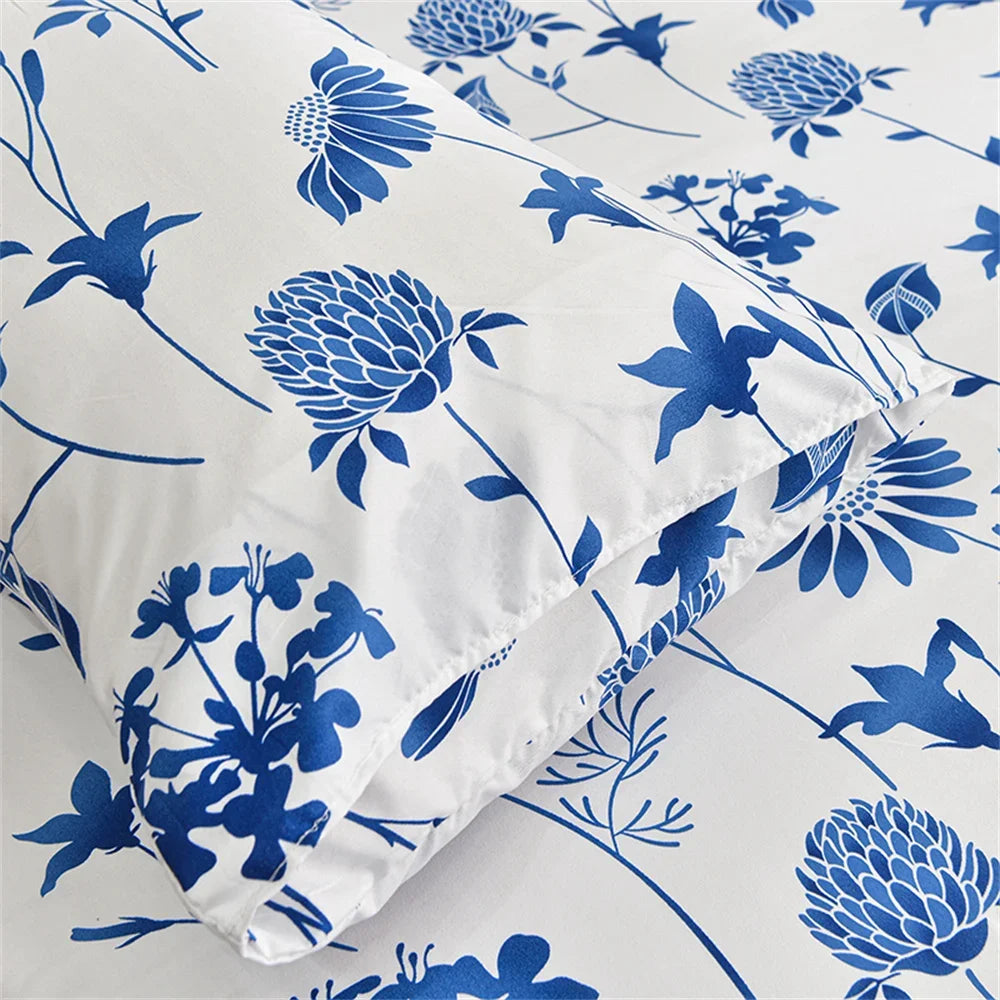 Cyflymder Twin Fitted Bed Sheet with Elastic Blue Flower Printed Bed Cover Single/Queen/King Bed Linen Reactive Printed Mattress Cover 180