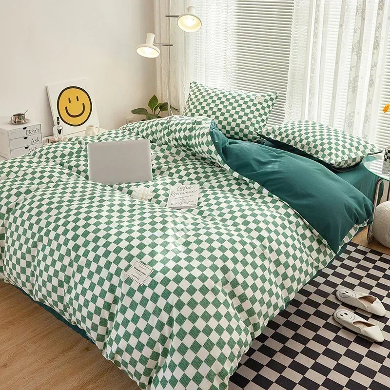 Cyflymder Japan Style Plaid Queen Size Duvet Cover Set with Sheets High Quality Skin Friendly Bedding Set King Single Double Bedding Sets