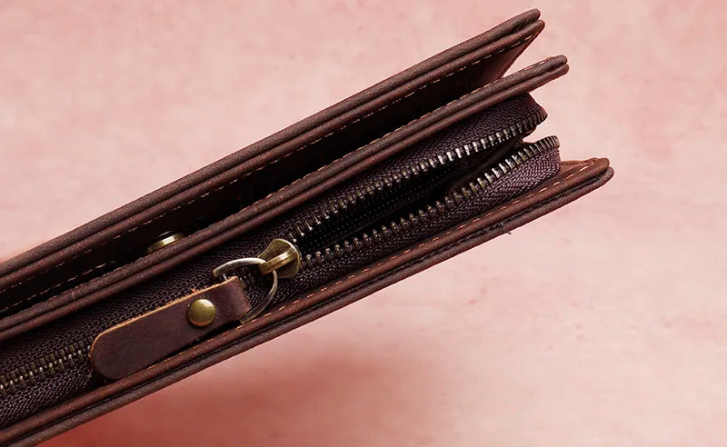 Cyflymder  New Men's Leather Wallet Clutch Bag Large-capacity Card Case Coin Purse First Layer Cowhide Long Wallet Dinner Party Phone Bag